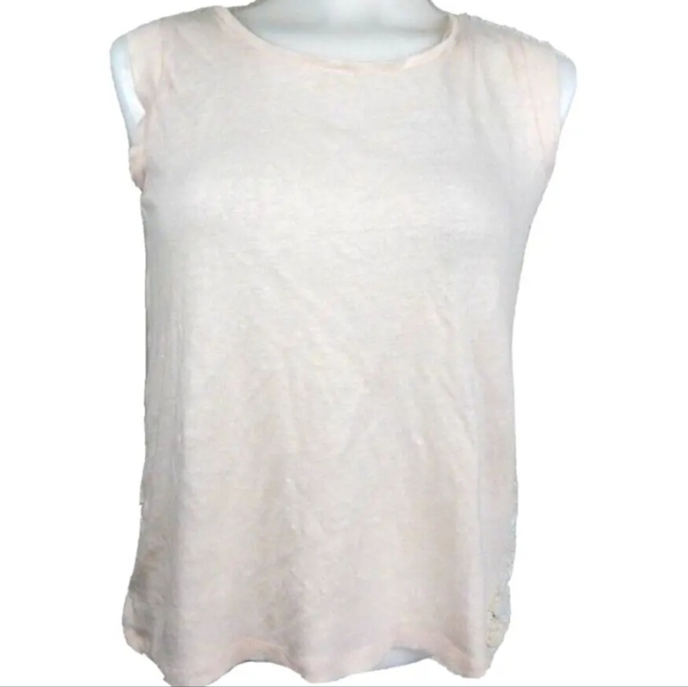 Sandro Pink Ivory Sheer Lace Back Top